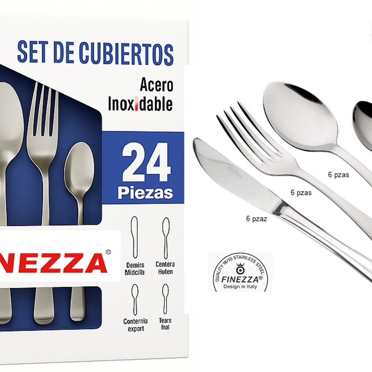 FINEZZA - Set de Cubiertos 24 Piezas Acero Inoxidable Modelo 680 Finezza
