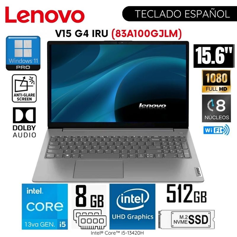 LENOVO - Laptop Lenovo V15 G4 IRU Intel Core i5-13420H 8GB Ram 512GB SSD 156″ FHD 83A100GJLM WIN11