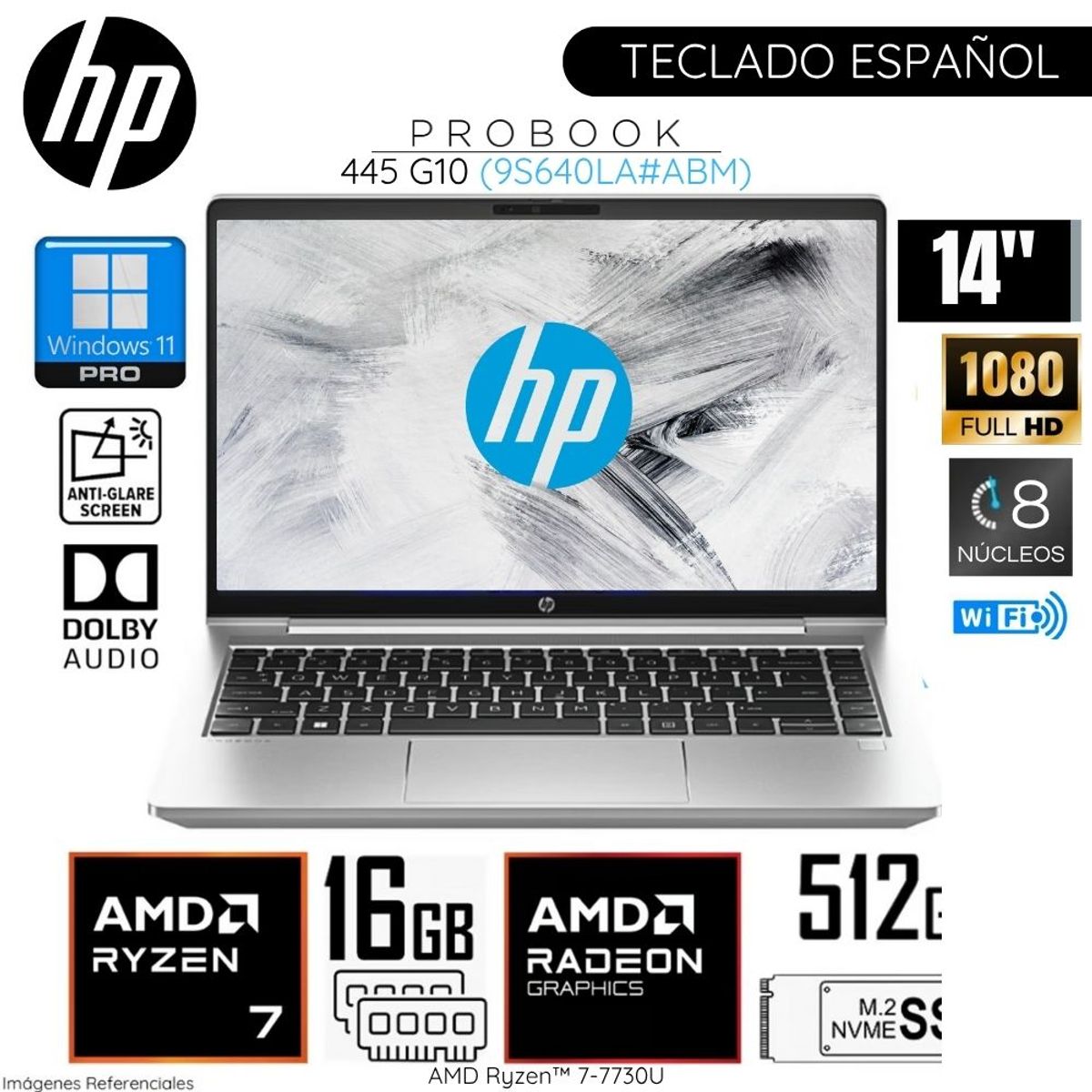 HP - Laptop HP ProBook 445 G10 AMD Ryzen 7-7730U 16GB RAM 512GB SSD 14" FHD Windows 11 Pro