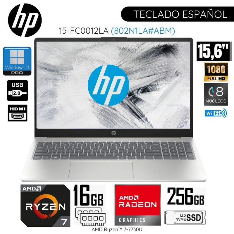 HP - Laptop HP Notebook 15-FC0012LA Ryzen AMD Ryzen™ 7-7730U 16GB RAM 512GB SSD 156 FHD - Plateado
