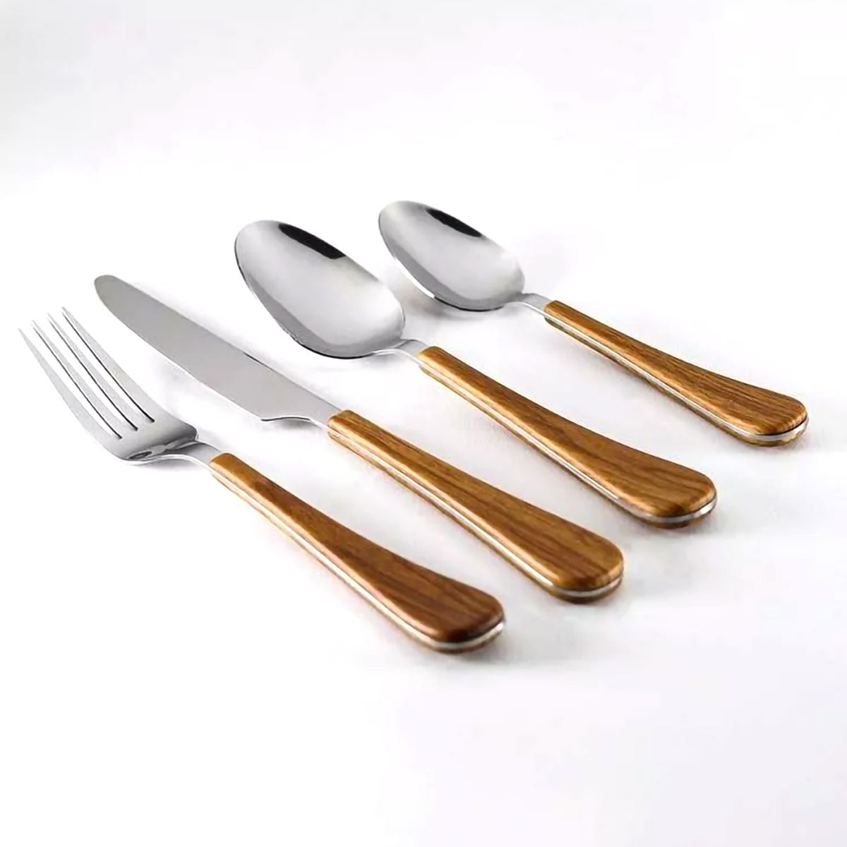 KRONS - Cubiertos 24 pzas Estilo Madera Acero Inoxidable