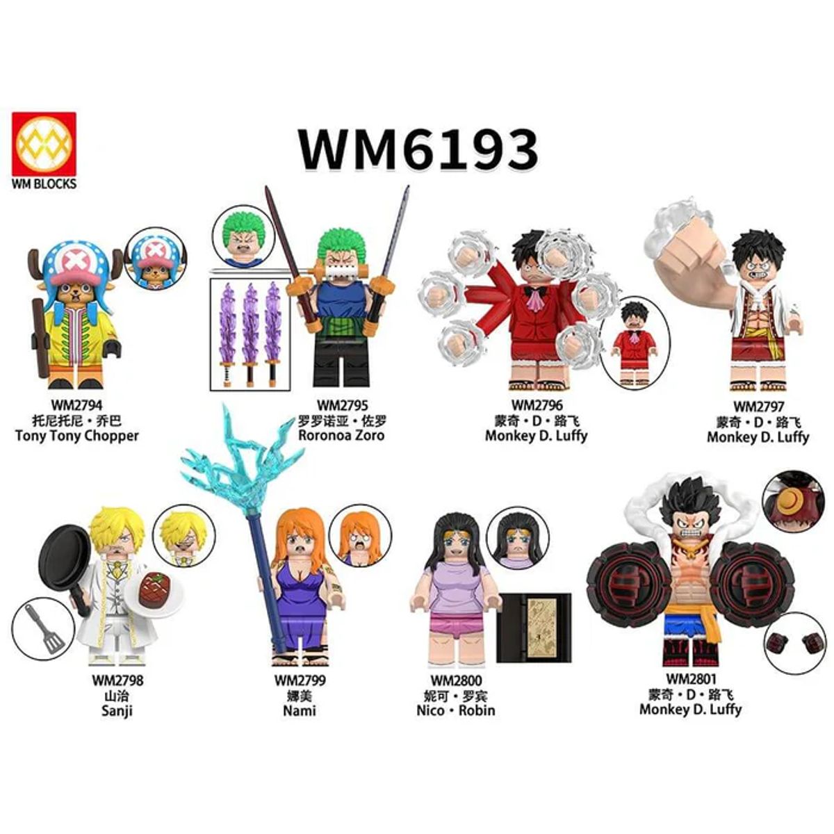 GENERICO - WM6193 Minifiguras de One Piece Luffy Chopper Zoro