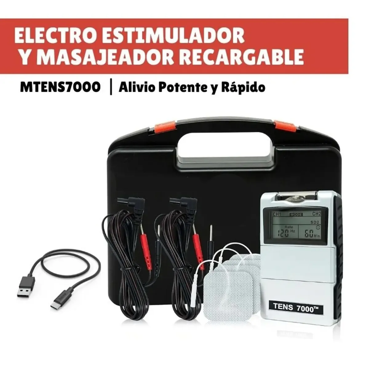 TENS - Estimulador y Masajeador Eléctrico TENS7000 - RECARGABLE