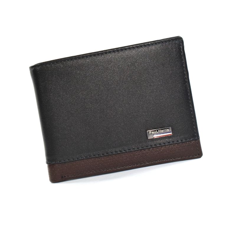 PAUL HARRIS - Billetera de cuero para hombre bifold con sencillero - Negro m