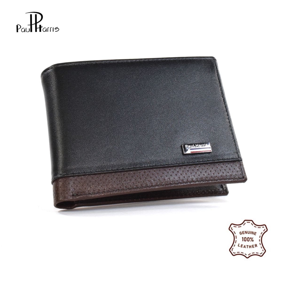 PAUL HARRIS - Billetera de cuero para hombre bifold con sencillero - Negro m