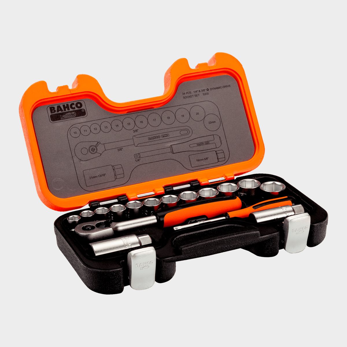 BAHCO - Juego de vasos de 3/8" con puntas de 1/4" - 34 piezas S330