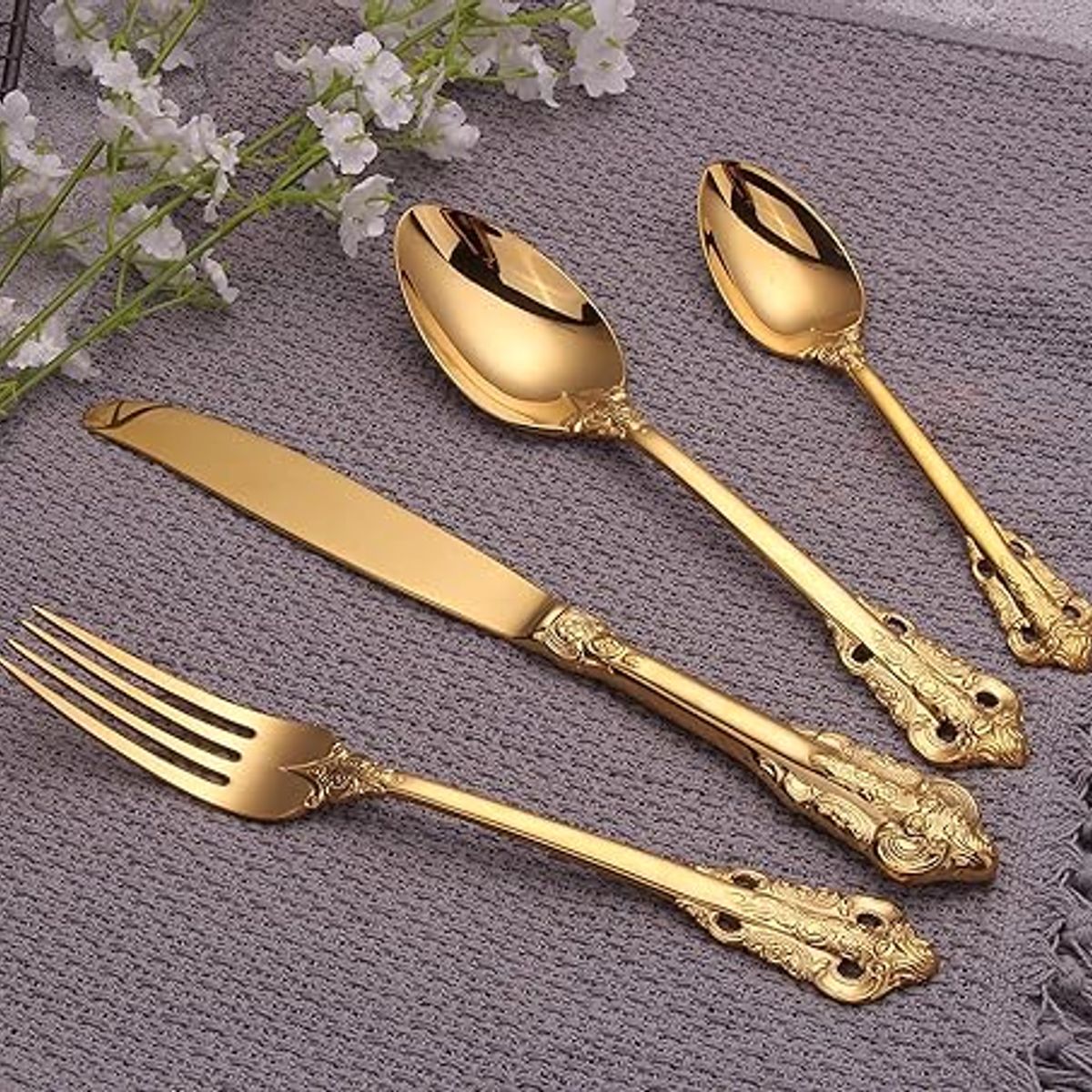 GENERICO - Juego de Cubiertos de 16 Piezas Virreynal Dorado