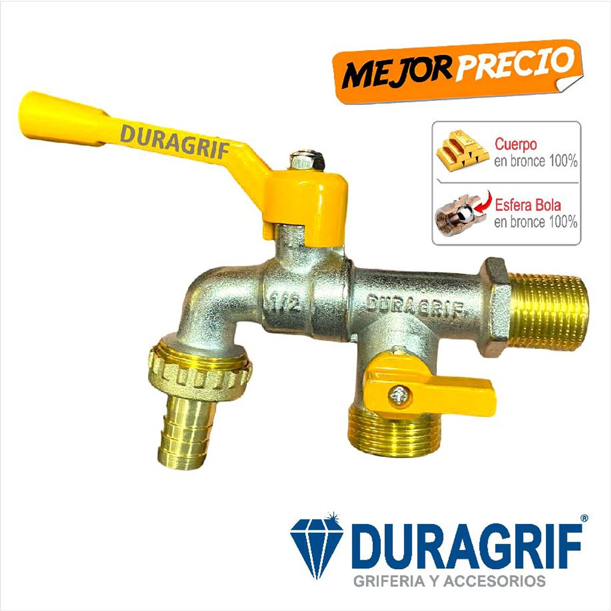 DURAGRIF - CAÑO PARA LAVADORA DOBLE SALIDA BRONCE