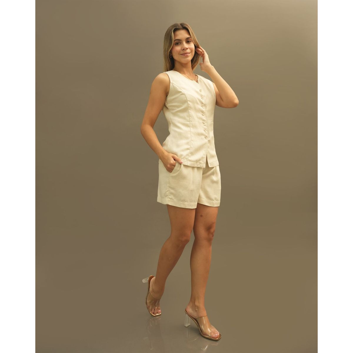 KAFA - ADELA  BLUSA Y SHORT EN TELA LINO FRESCO