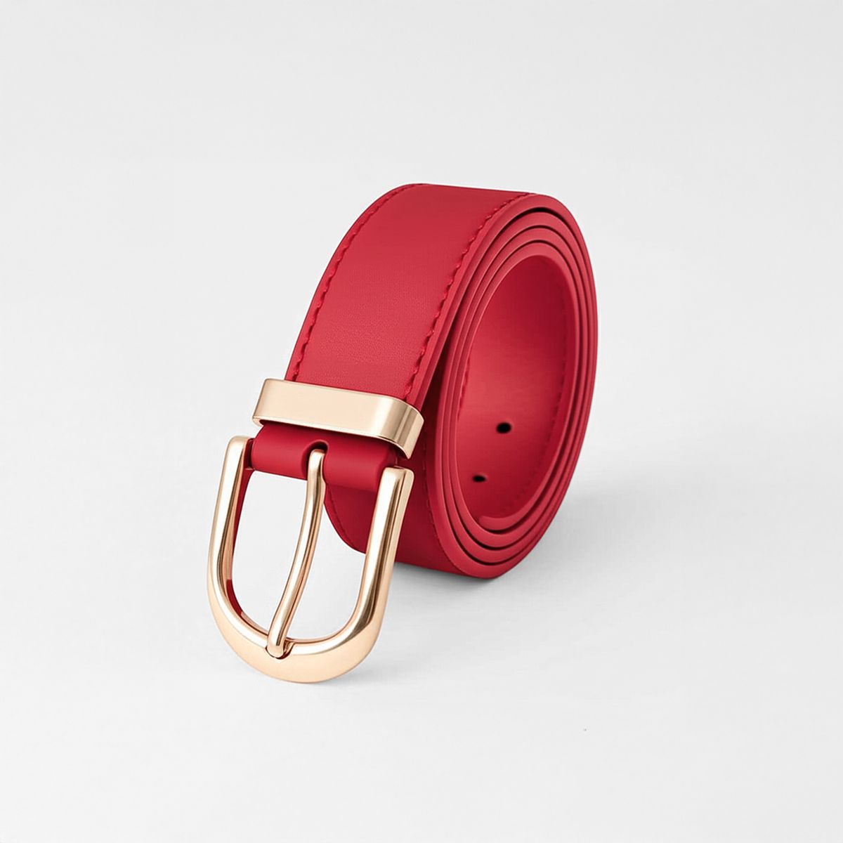 GENERICO - CORREA ROJA CARMESÍ CON HEBILLA DORADA