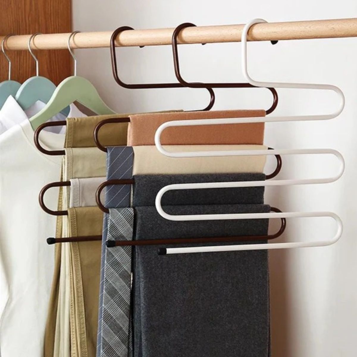 GENERICO - Perchero Colgador de Pantalones Multiusos 3 Niveles - Marrón