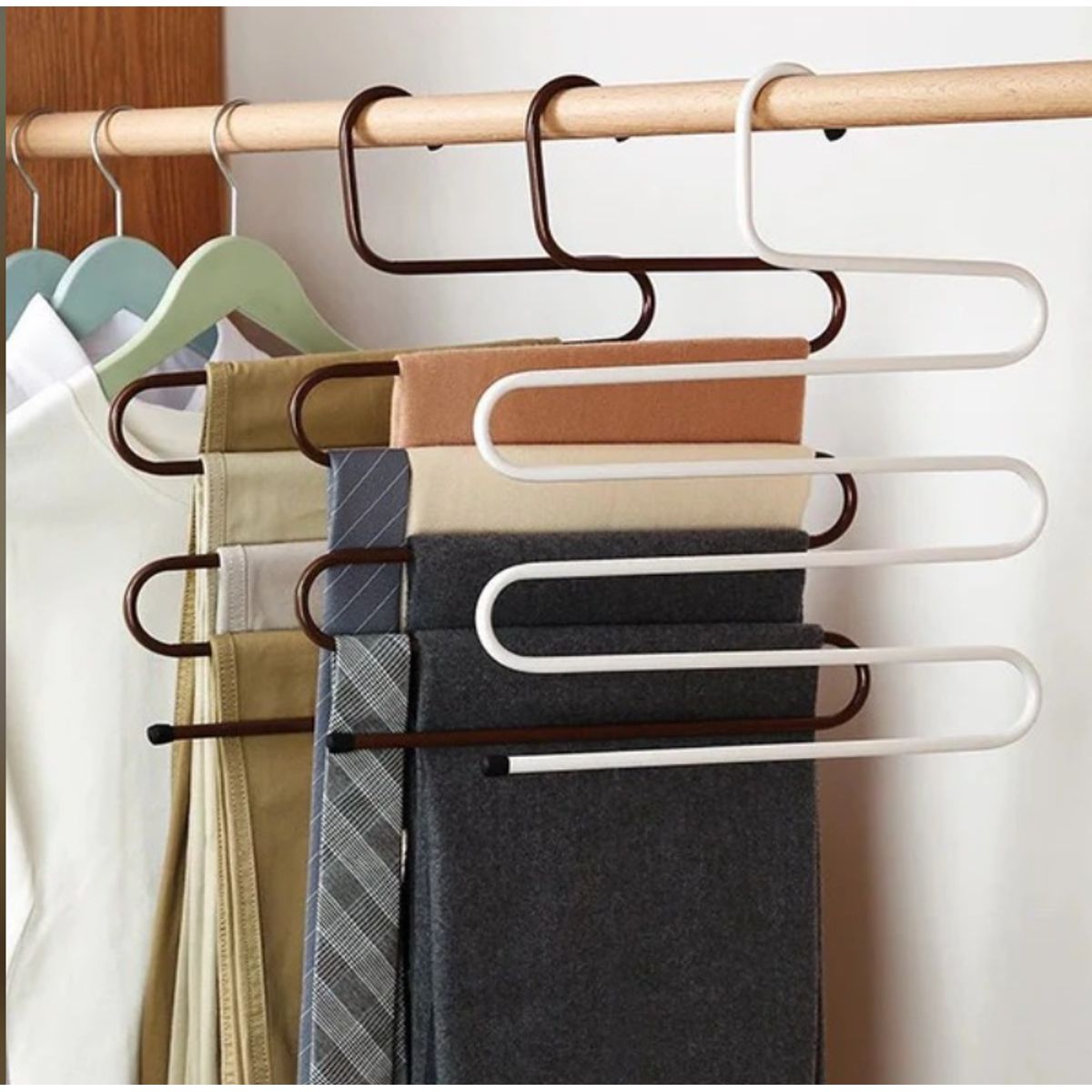 GENERICO - Perchero Colgador de Pantalones Multiusos 3 Niveles - Marrón