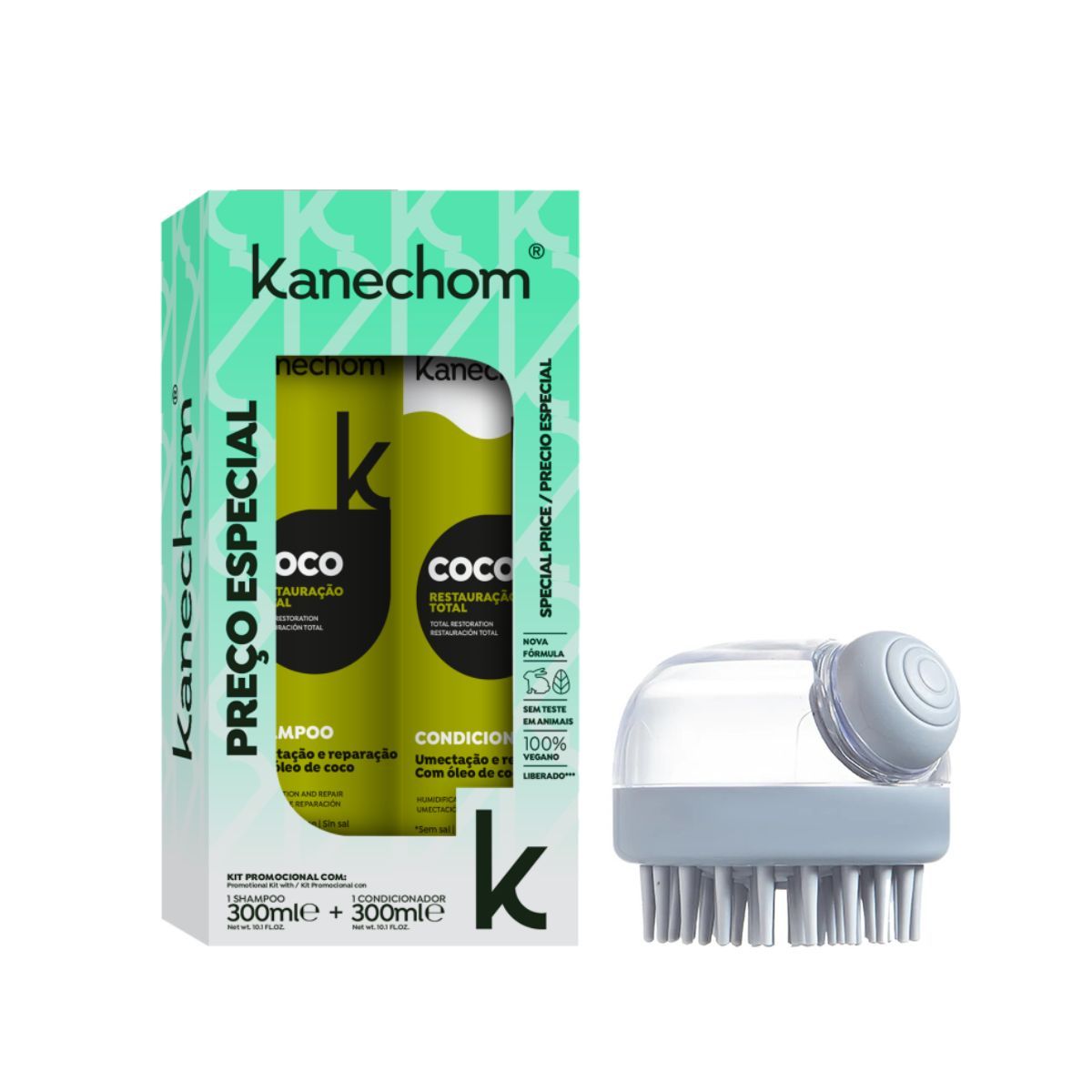 KANECHOM - Shampoo Acondicionador Coco Kanechom 300ml Duo Pack + Dispensador