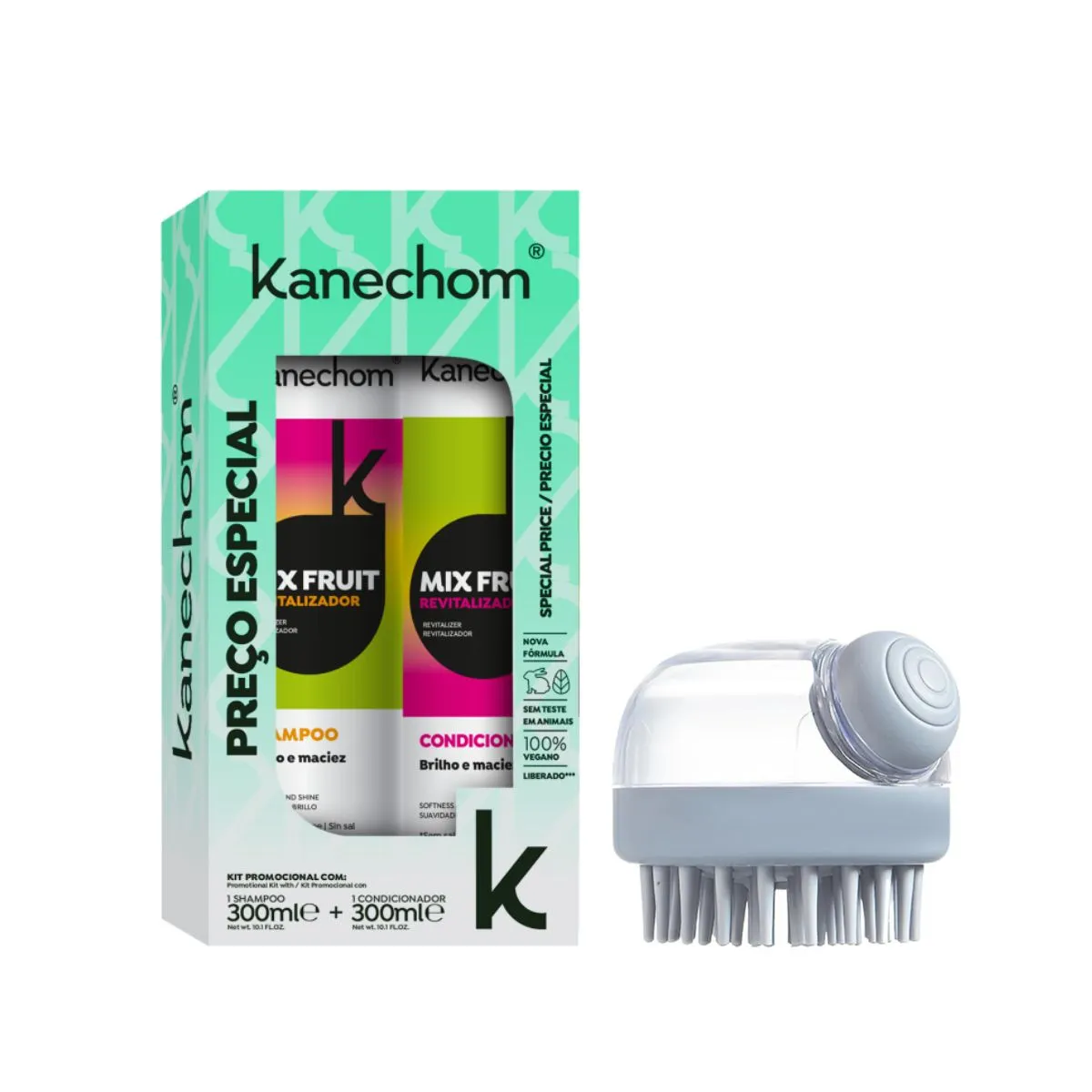 KANECHOM - Shampoo Acondicionador Mix Fruit Kanechom 300ml Duo Pack + Dispensador