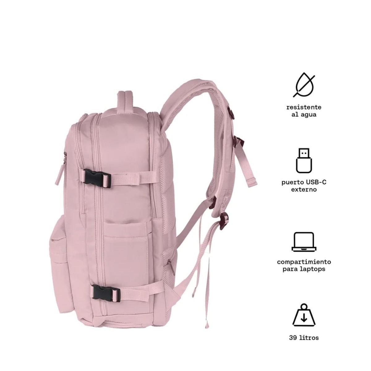 KUZLER - Mochila de viaje deportiva cabinera grande espaciosa rosada Kuzler