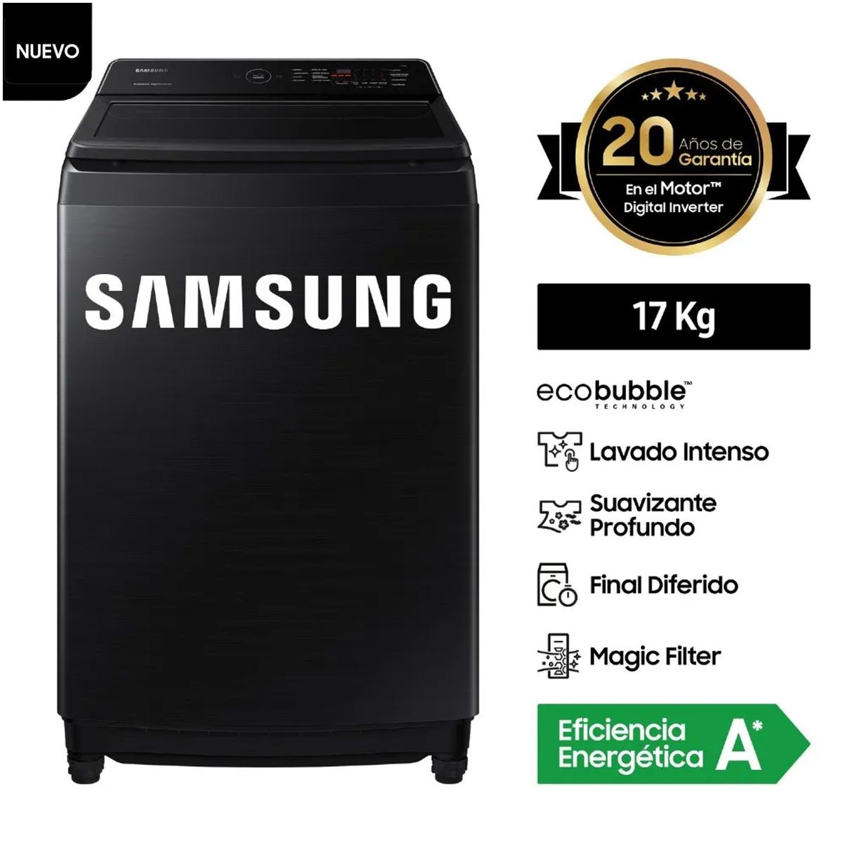SAMSUNG - LAVADORA SAMSUNG ECOBUBBLE 17KG WA17CG6441BVPE Negro
