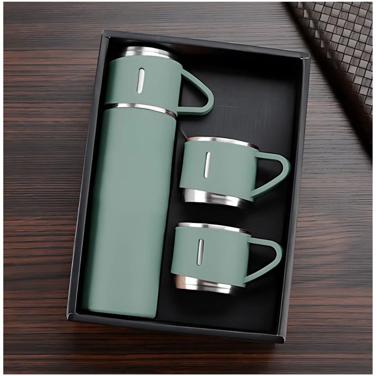 GENERICO - Termo de Acero Inoxidable de 500 ml + 3 Tazas - Verde claro