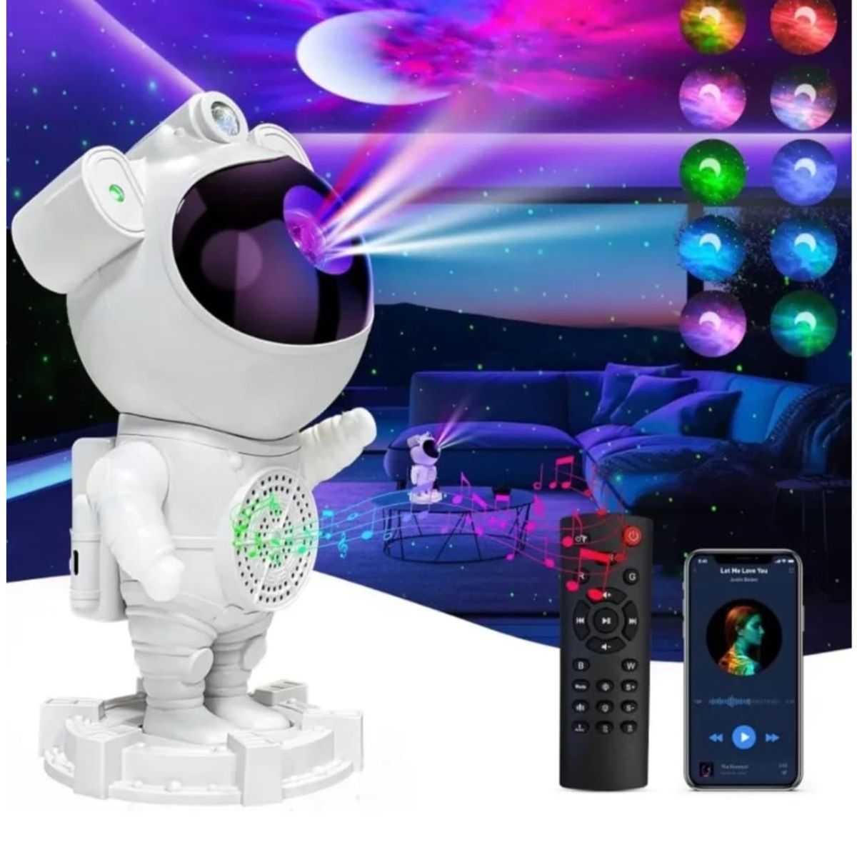 GENERICO - Lampara Proyector Astronauta De Galaxia y Nebulosa Bluetooth