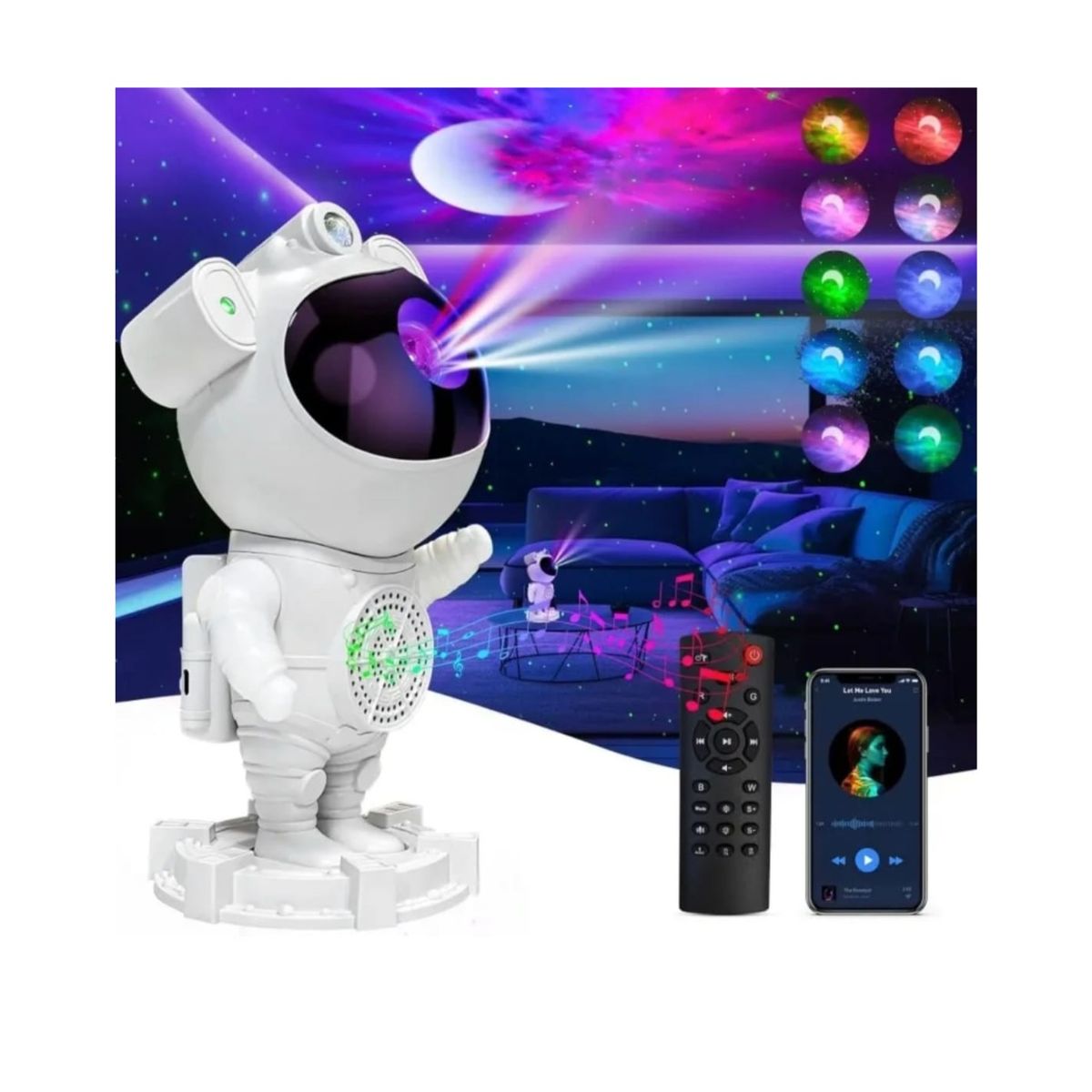 GENERICO - Lampara Proyector Astronauta De Galaxia y Nebulosa Bluetooth