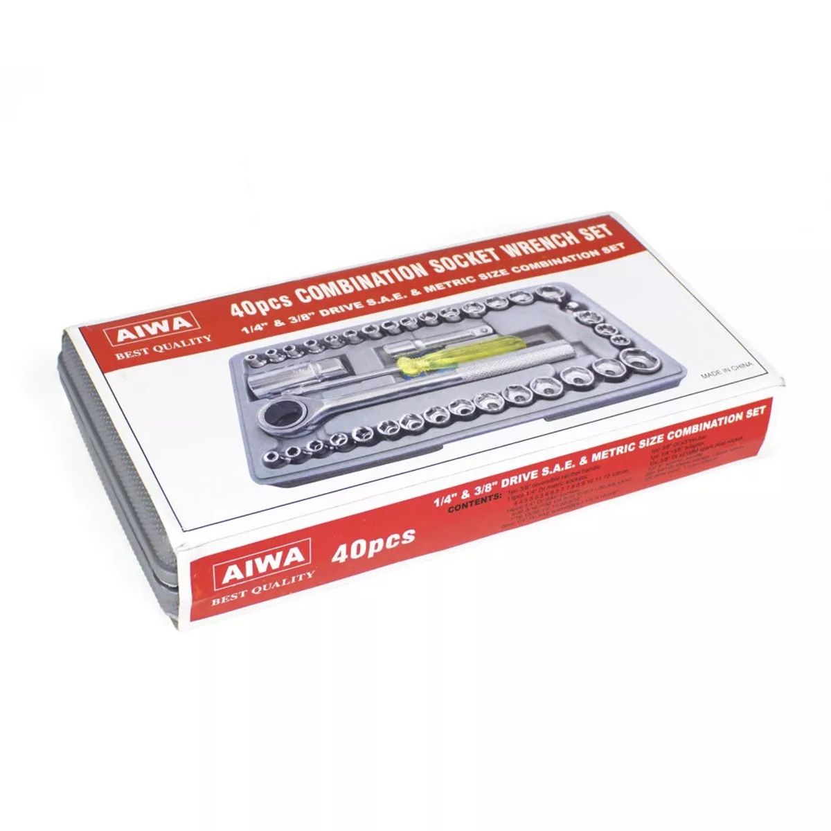 GENERICO - JUEGO DE 40 PIEZAS DE TRINQUETE Y ZÓCALO MÉTRICO SAE 1/4"" 3/8""