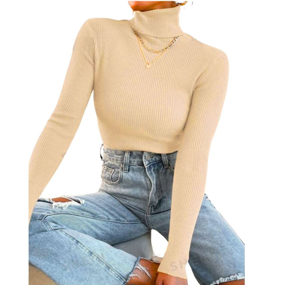 GENERICO - Cafarena de Hilo Tejida Mujer Crema  - Tallas S -M - L