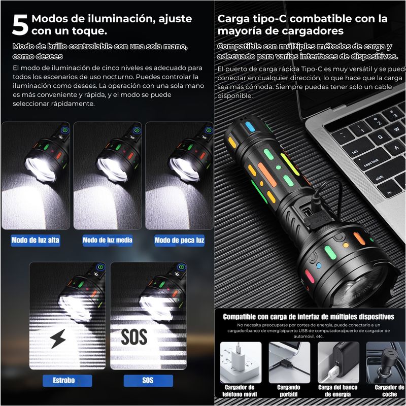 LIDIMI - Linterna Táctica Profesional 3000 Metros 10 Horas