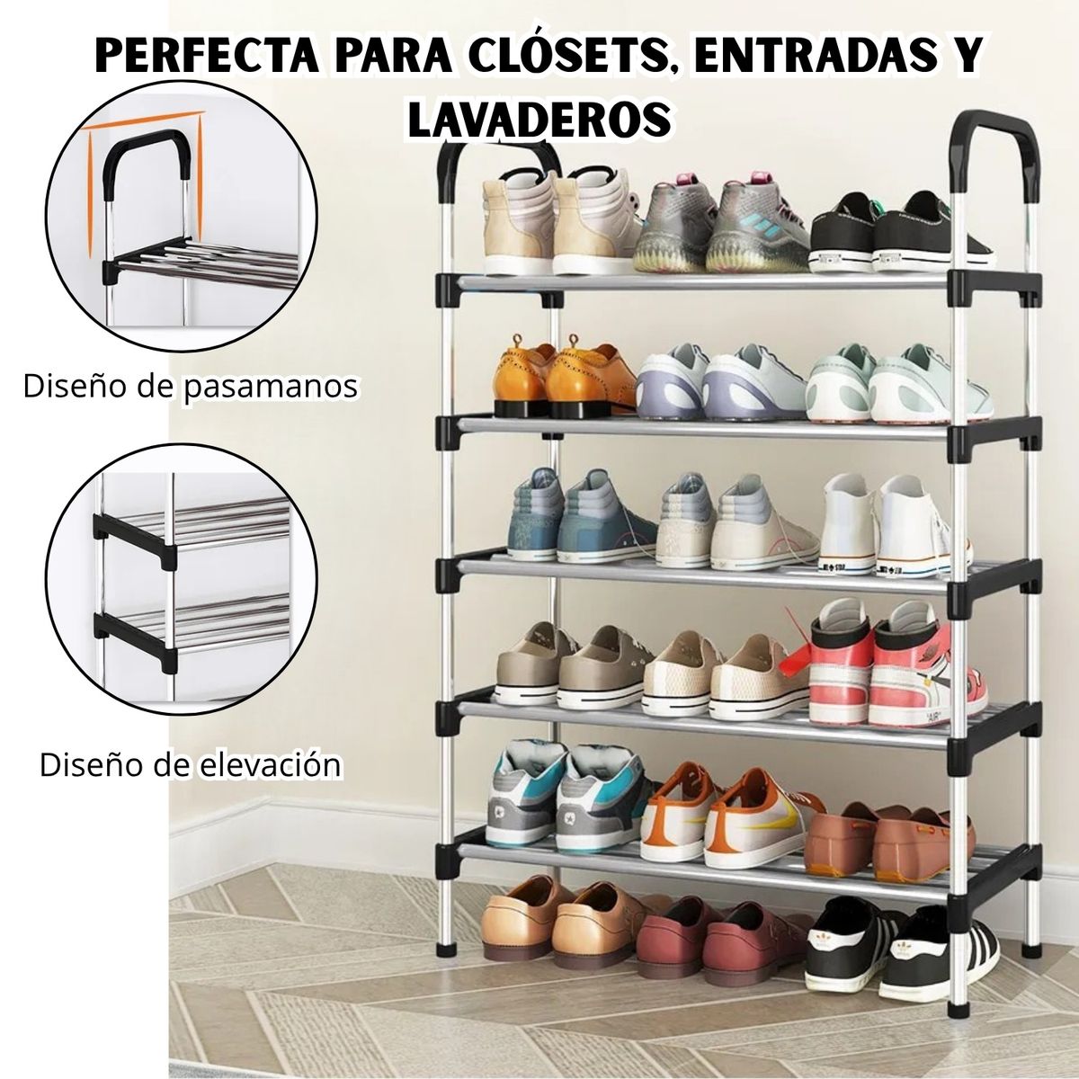 PENTHA - Zapatera de 5 Niveles Estante Organizador Armable Multifuncional