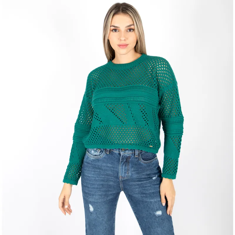 JAROLA - Chompa Cerrada Tejida Calada Jarola Olivia