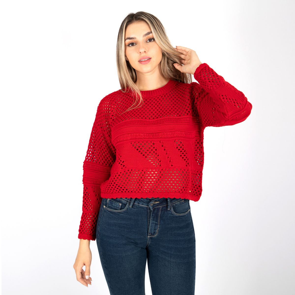 JAROLA - Chompa Cerrada Tejida Calada Jarola Olivia