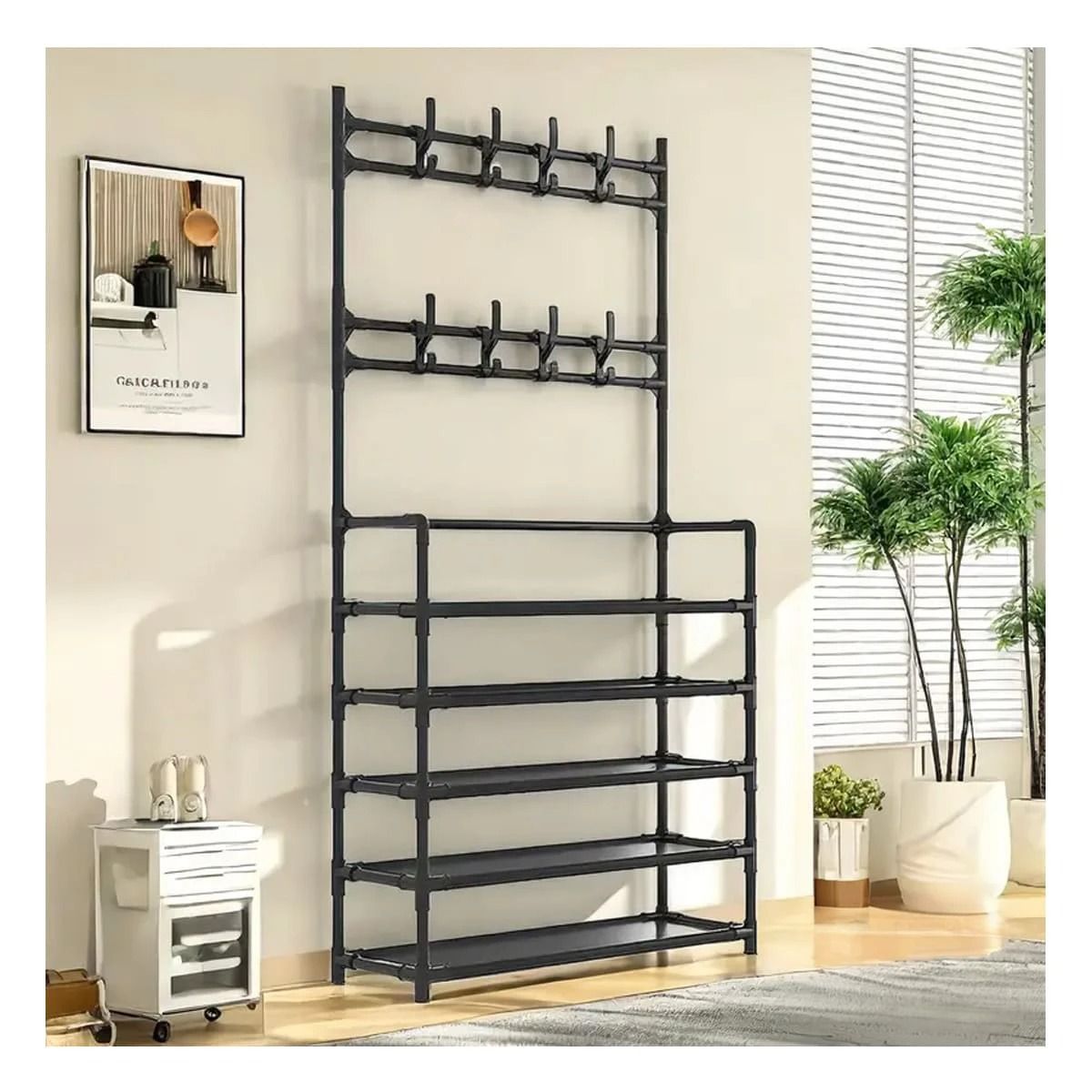 GENERICO - Pack3 Portazapatos con Percheros de 5 Niveles en Color Negro