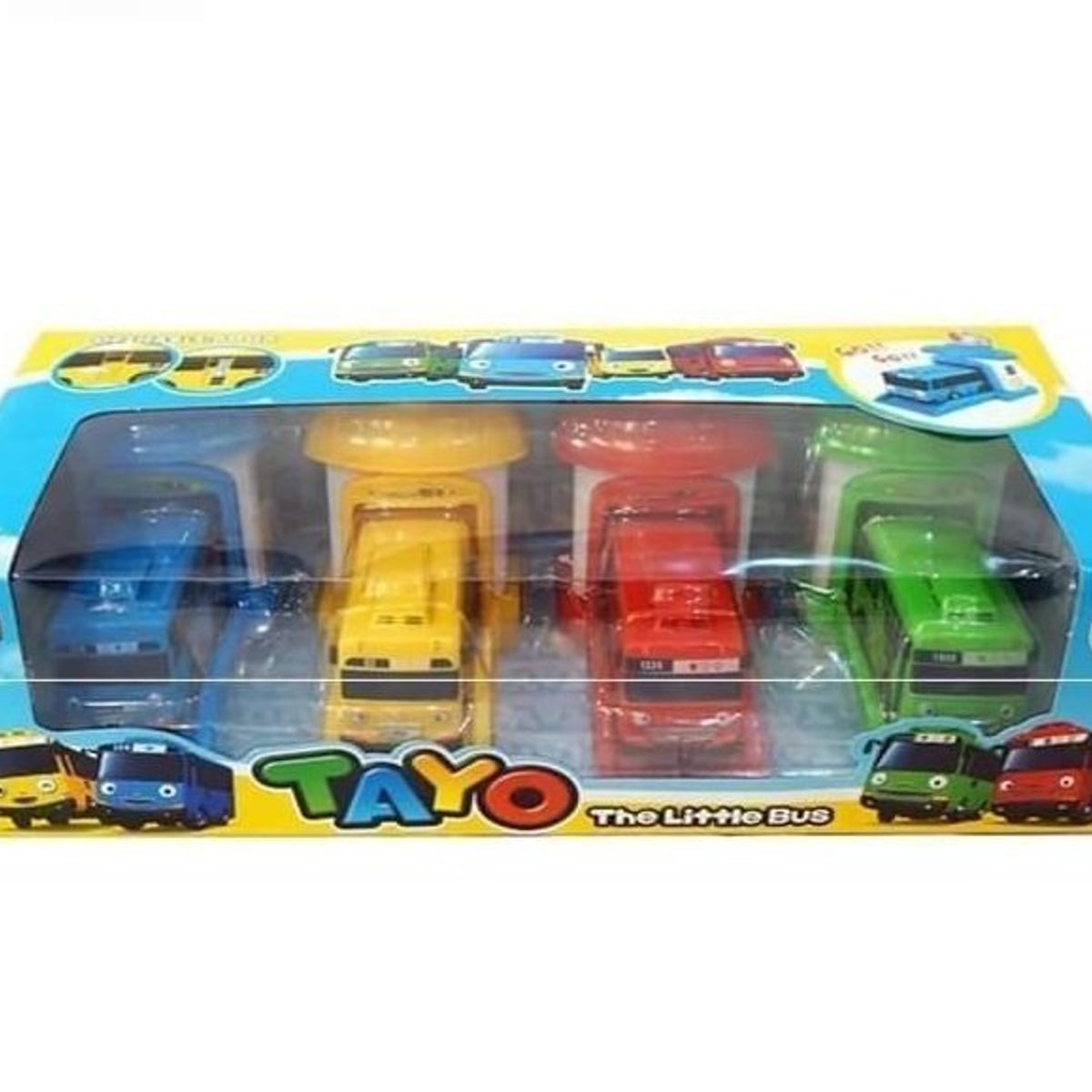 GENERICO - Tayo Pequeño Bus Con Lani Gani Rogi Set X 4 Carritos De 9 cm