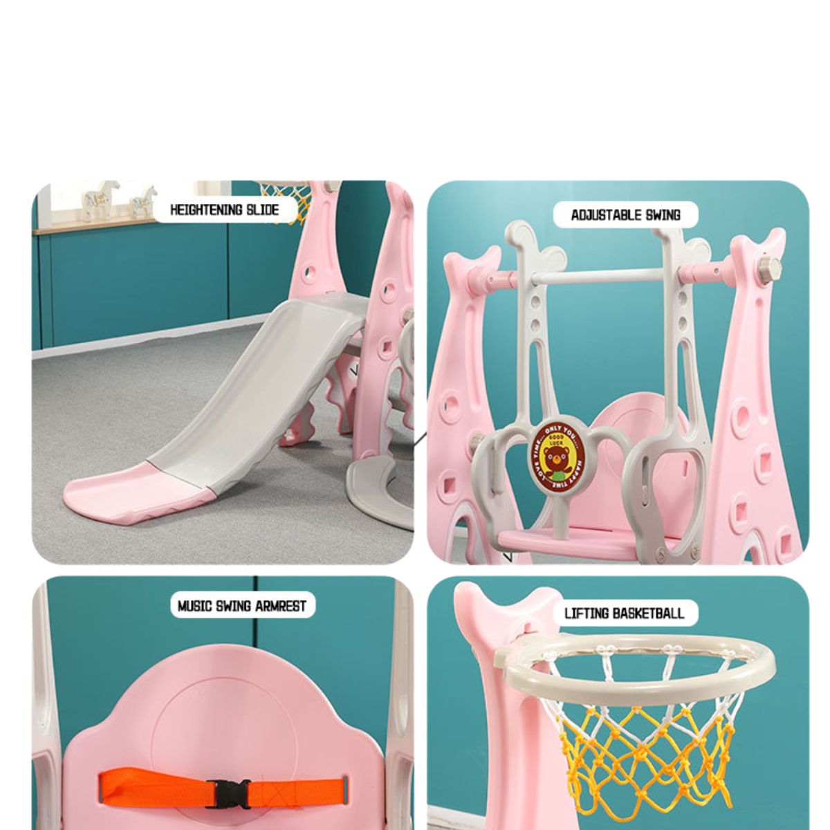 GENERICO - Juego 3 en 1 tobogán basketball y columpio para bebes azul