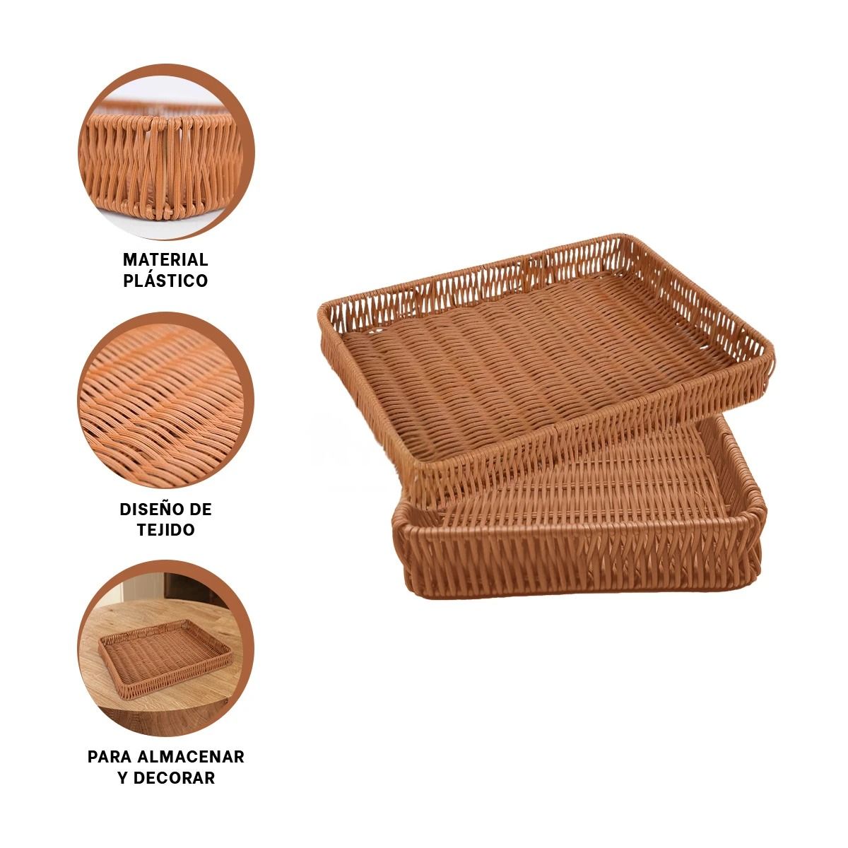 GENERICO - Cesta Rectangular de Plastico Tejido de Alimentos 34x24x4cm