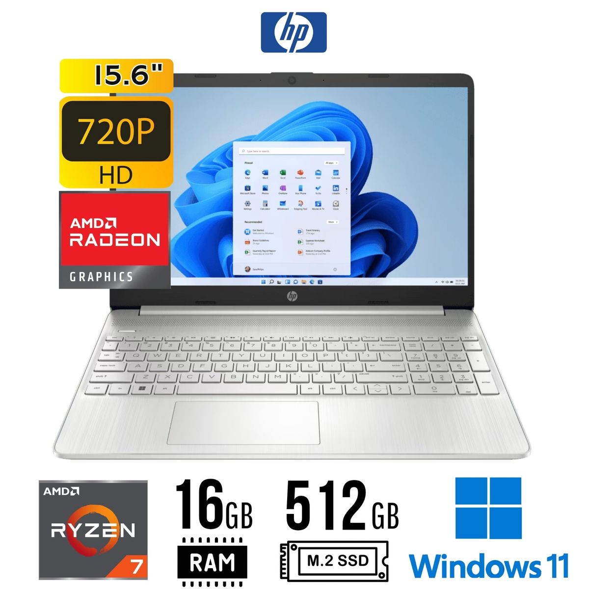 HP - LAPTOP HP 15-fc0077la 15,6" HD AMD RYZEN7 7730U 16GB DDR4 512GB SSD  Win11