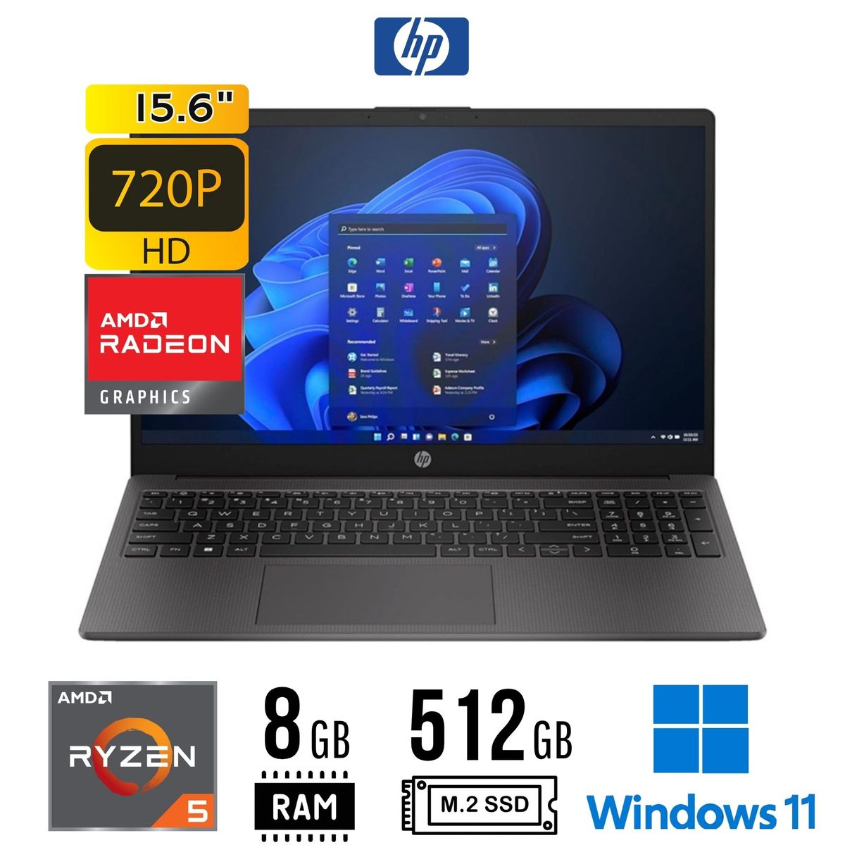HP - LAPTOP HP K12 255 G10 15,6" FHD AMD RYZEN5 7530U 8GB DDR4 512GB SSD Win11Pro