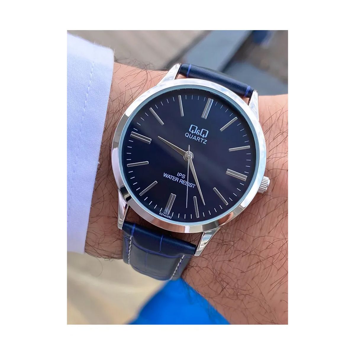 Q&Q - Reloj Q&Q Para Hombre Resistente Al Agua 3BAR Negro fondo azul