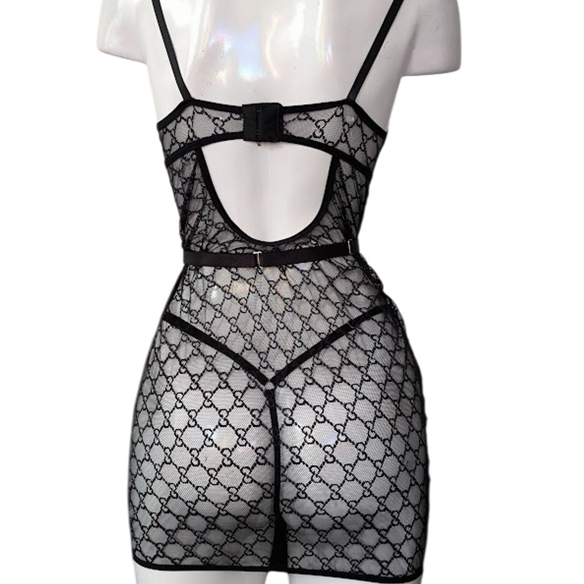 GENERICO - BABYDOLL DE ENCAJE LENCERÍA SEXY PORTALIGAS CON MEDIAS