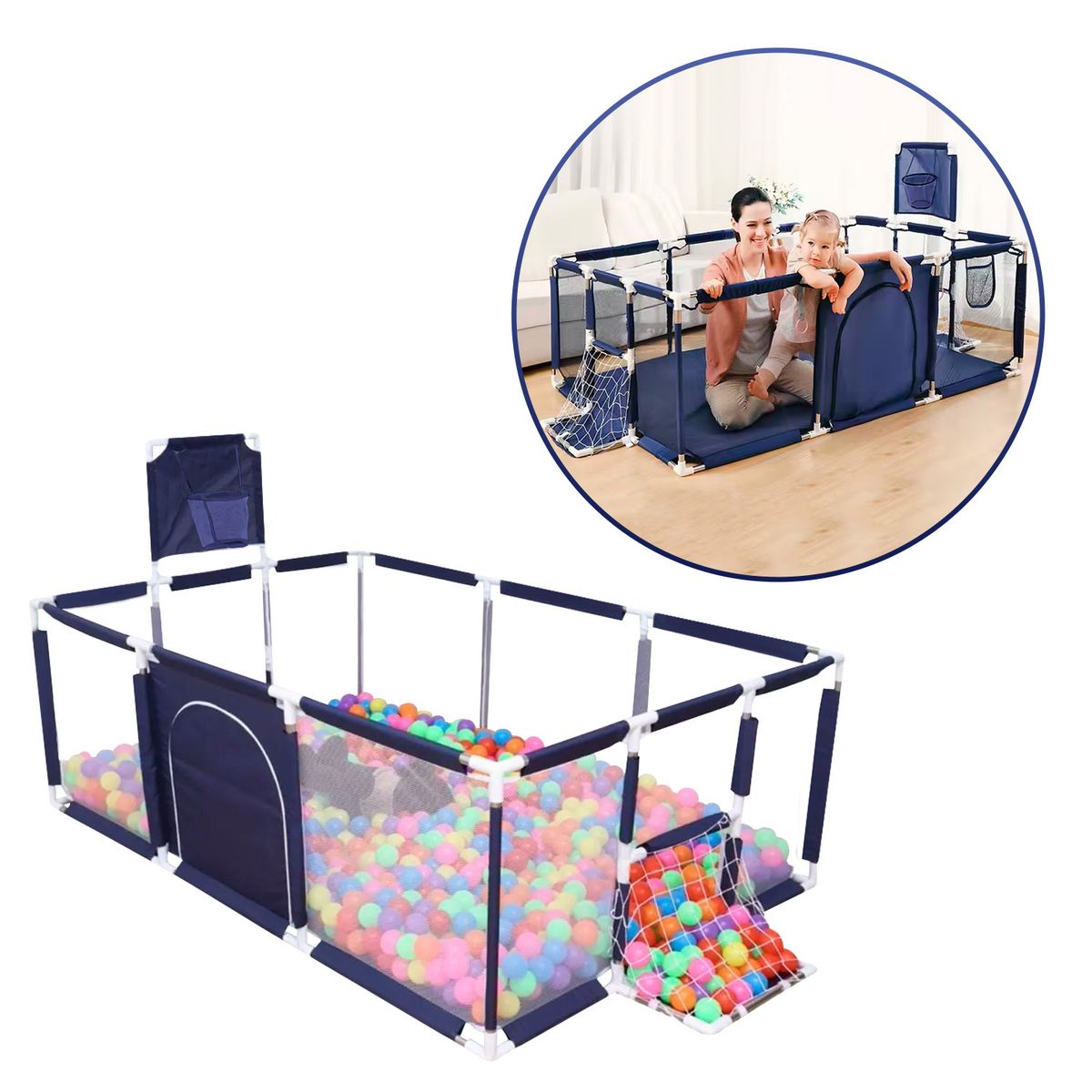 BABYPAL - Corral para Bebes 3 en 1 con Canasta y Arco de Fútbol