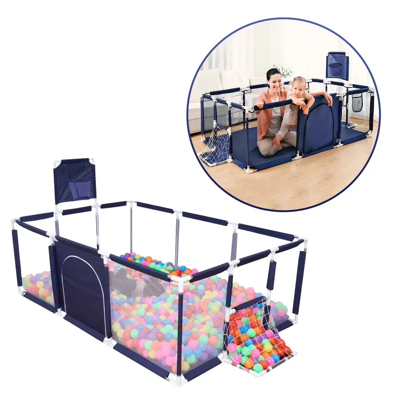 BABYPAL - Corral para Bebes 3 en 1 con Canasta y Arco de Fútbol