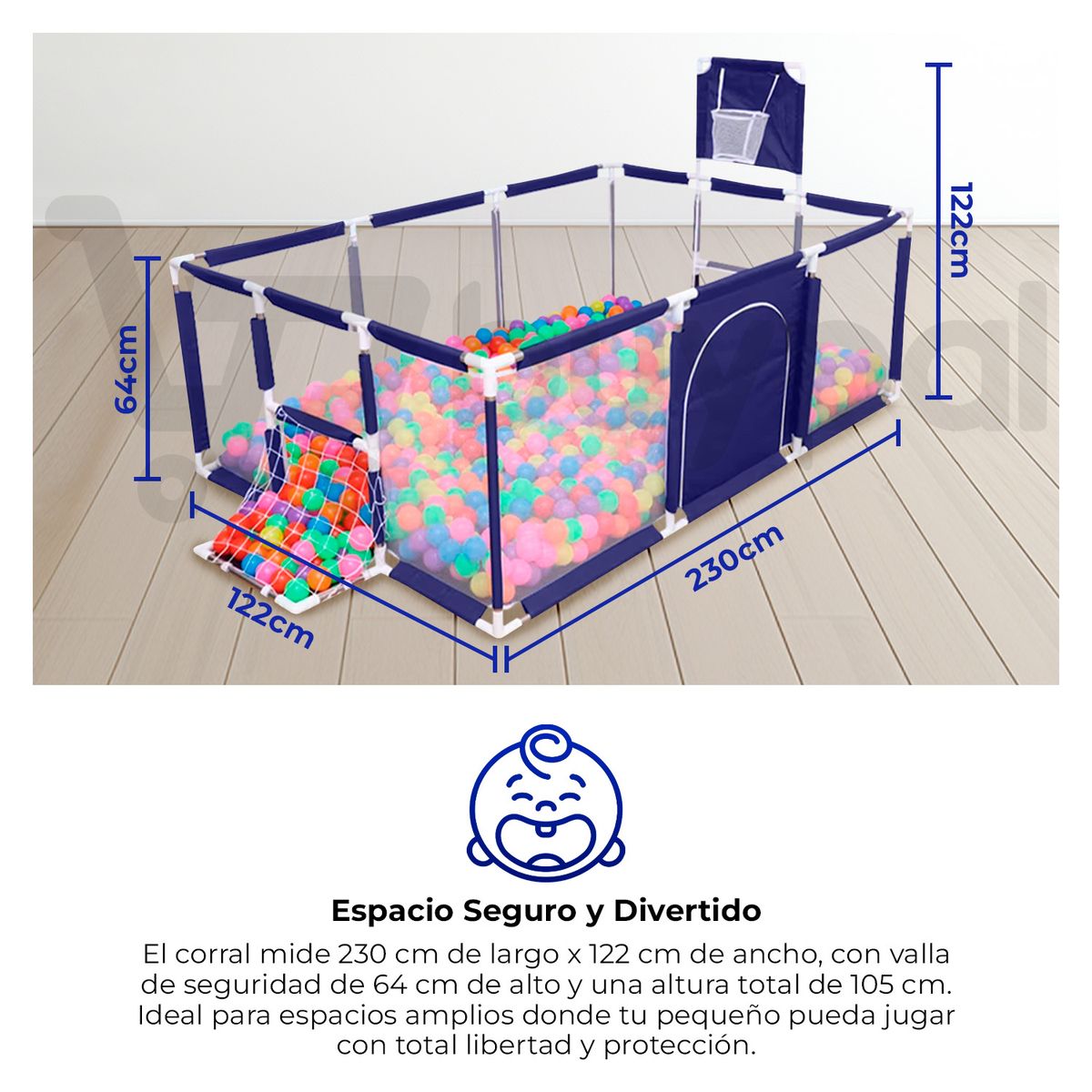BABYPAL - Corral para Bebes 3 en 1 con Canasta y Arco de Fútbol