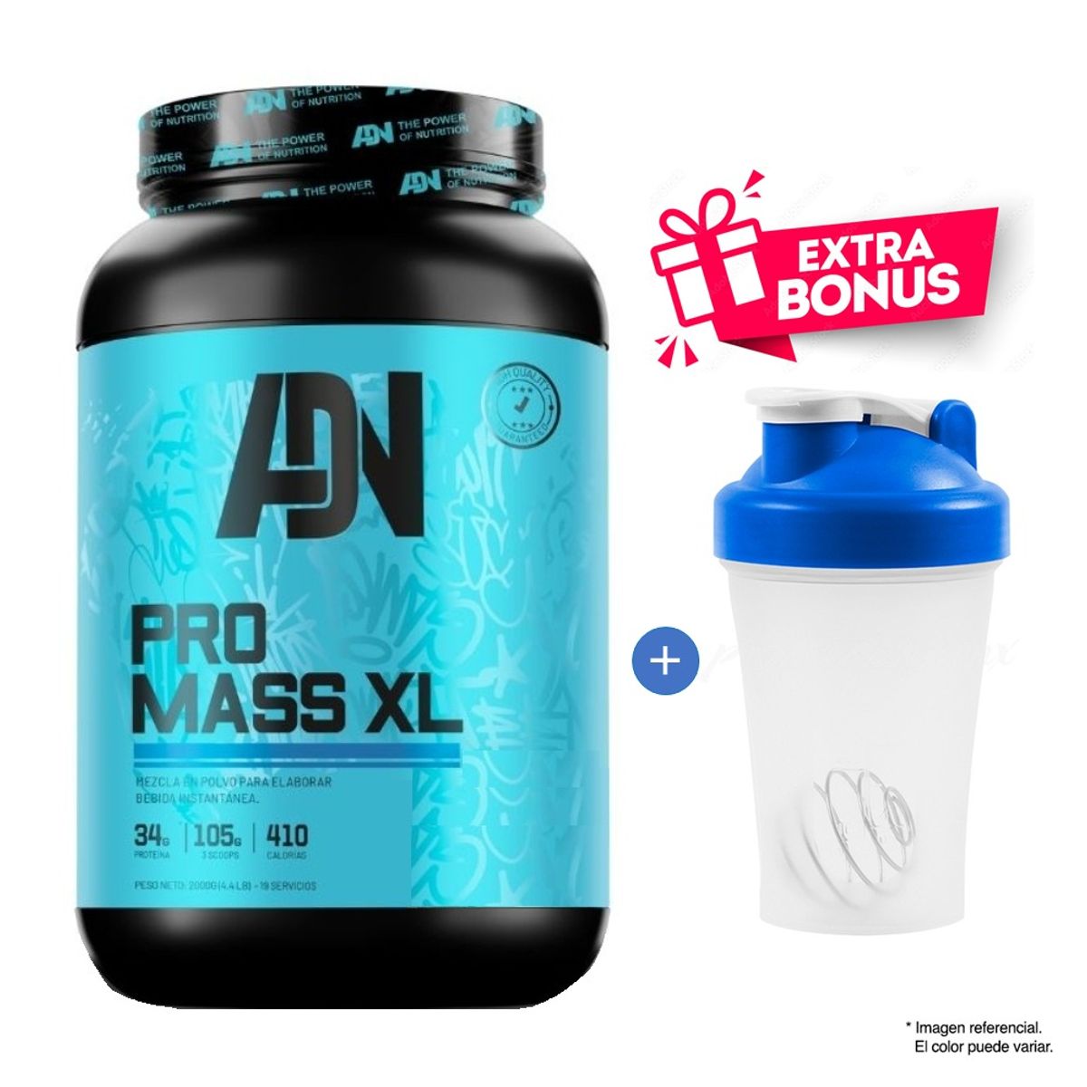 ADN - PRO MASS XL SUERO DE LECHE 2 KG VAINILLA + SHAKER