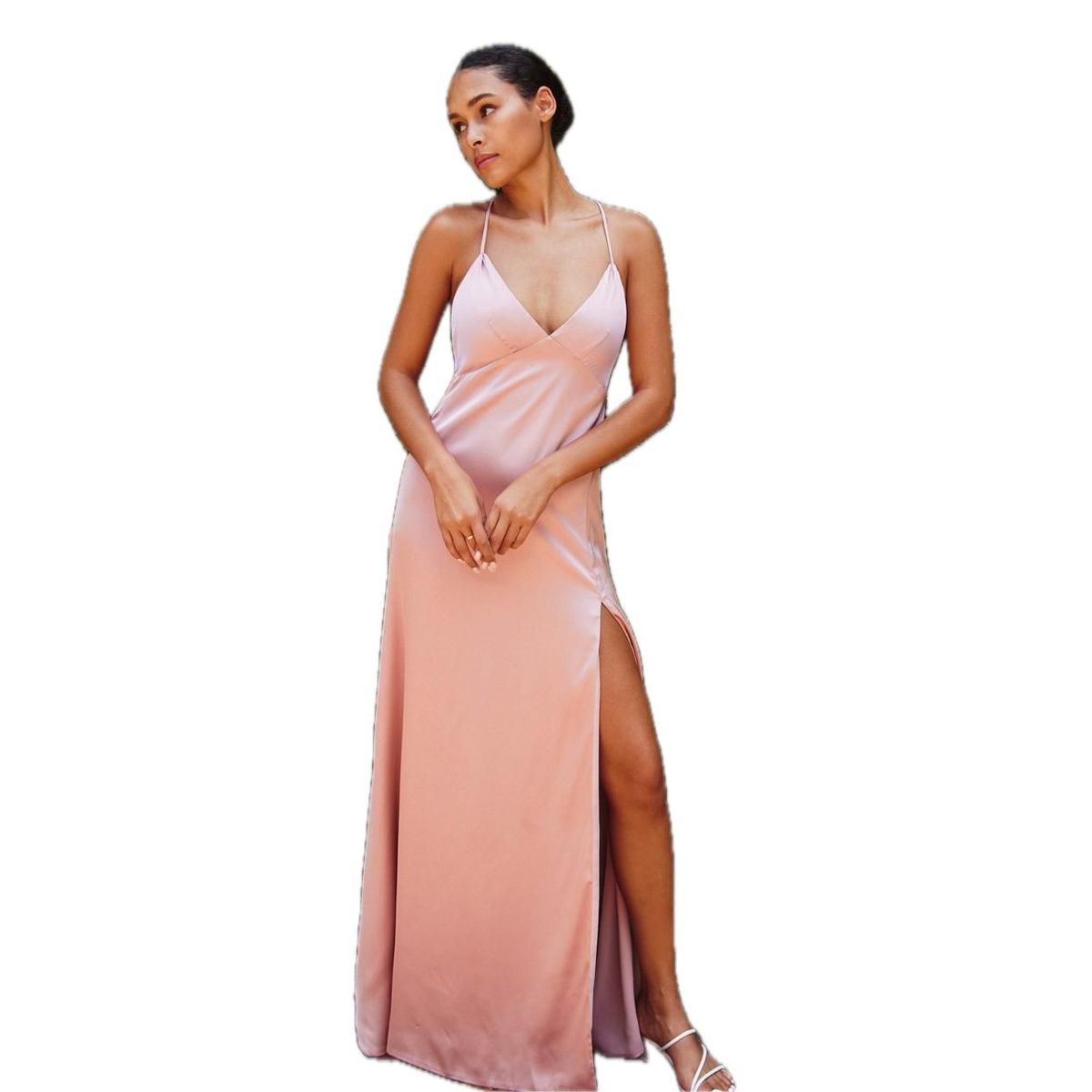 GENERICO - Vestido Largo Coral Elegante con Abertura