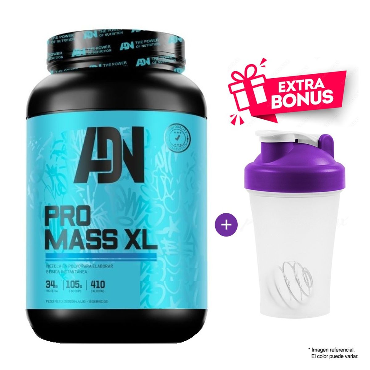 ADN - PRO MASS XL SUERO DE LECHE 2 KG CHOCOLATE + SHAKER