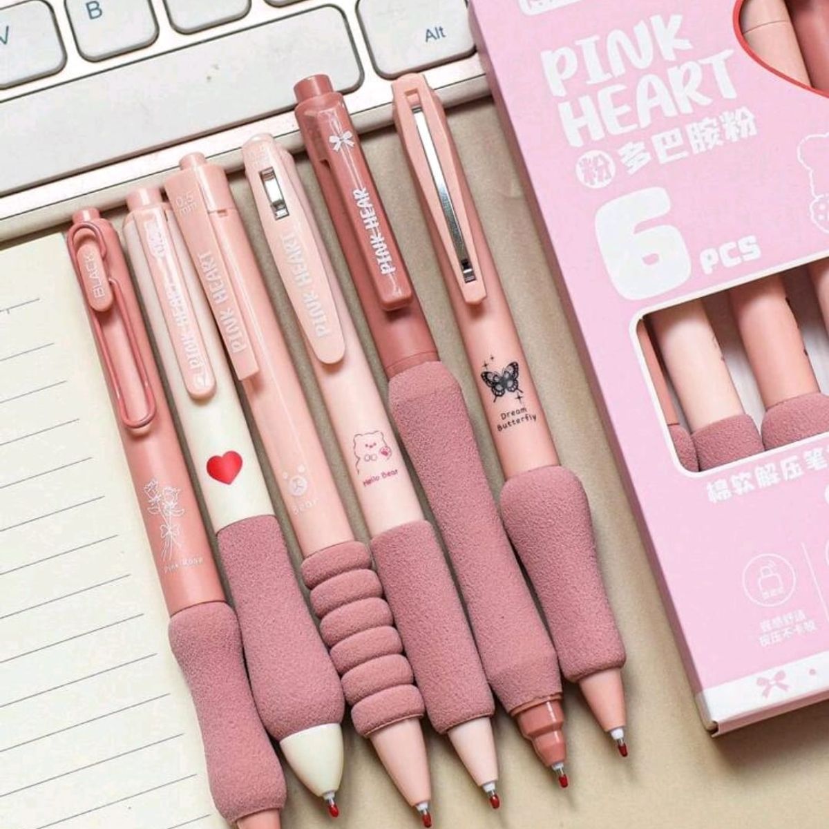 GENERICO - SET DE LAPICEROS ROSA X 6UND TINTA NEGRA