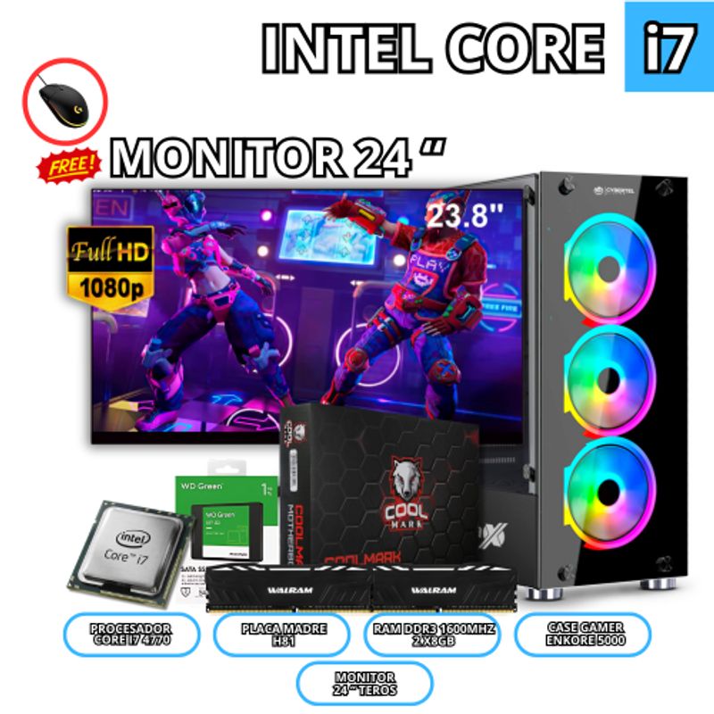 INTEL - CPU CORE I7 / 16GB RAM/ SSD 1TB/ MONITOR 24 PULGADAS
