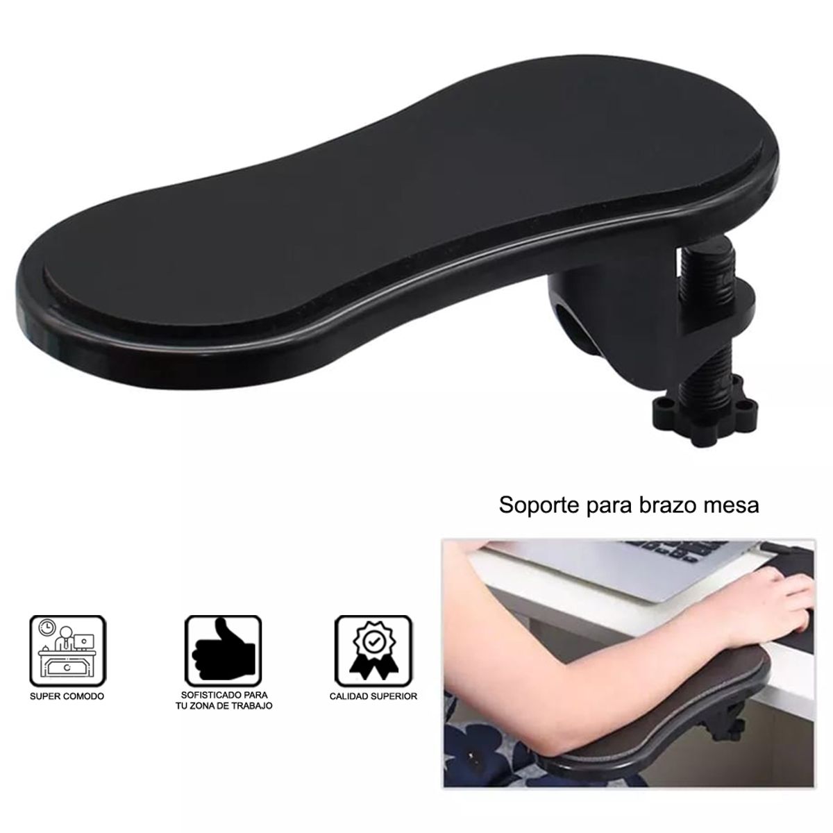 PLAYPRO - Soporte de Brazo para Escritorio para Muñeca y Mano en Mouse Negro Playpro