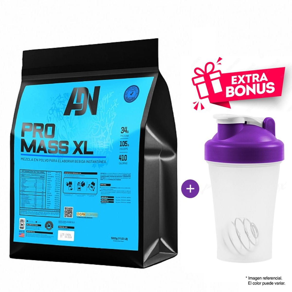ADN - PRO MASS XL PROTEÍNA 5 KG VAINILLA + SHAKER