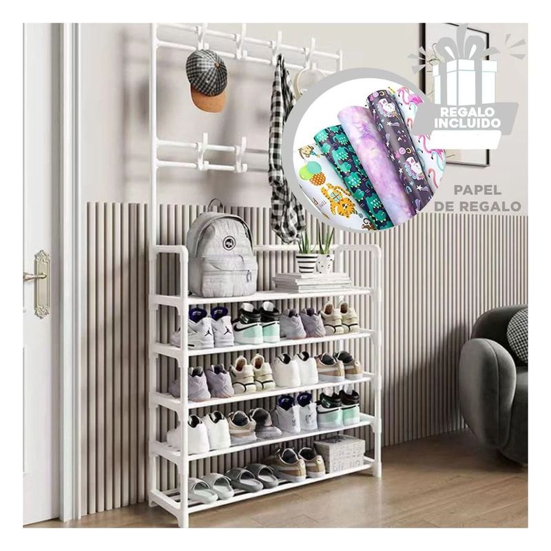 GENERICO - Pack5 Zapatera Modelo Curvo en Tono Blanco Y+Papel de Regalo