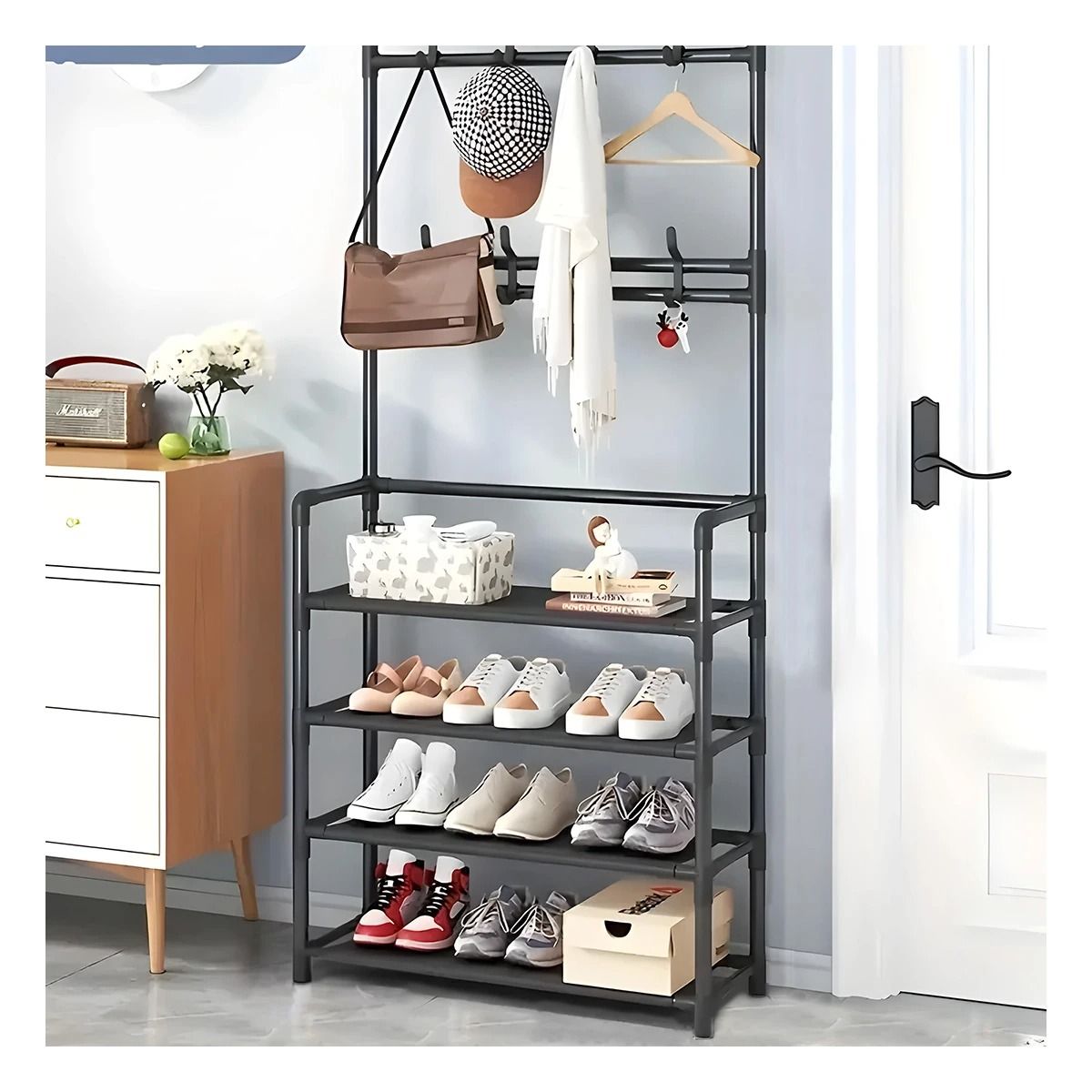 GENERICO - Pack3 Portazapatos con Percheros 4 Niveles en Negro