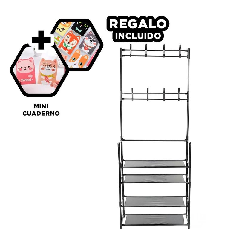 GENERICO - Pack5 Portazapatos Percheros 4 N en Negro Y+Regalo Agendita